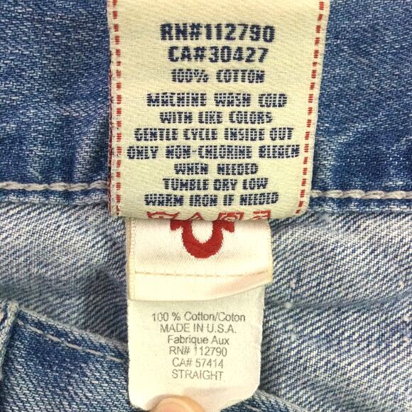 True Religion Men's Flap Pocket Light Wash Straight Leg Blue Jeans Size 38 - Picture 10 of 12